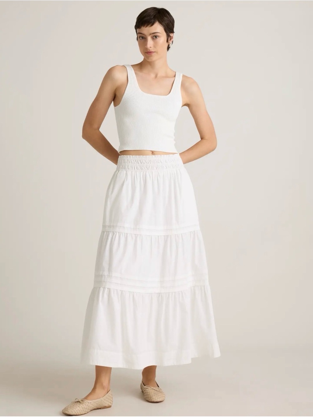 Quince White Tiered Maxi Skirt
